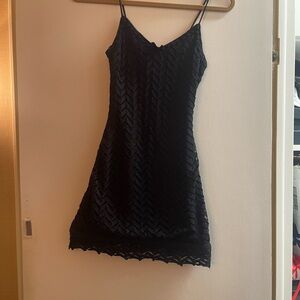 With Jean Black Textured Mini Dress